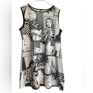 Poliana Plus Black & White Pop Art Comic Print Sleeveless Dress Size 3X